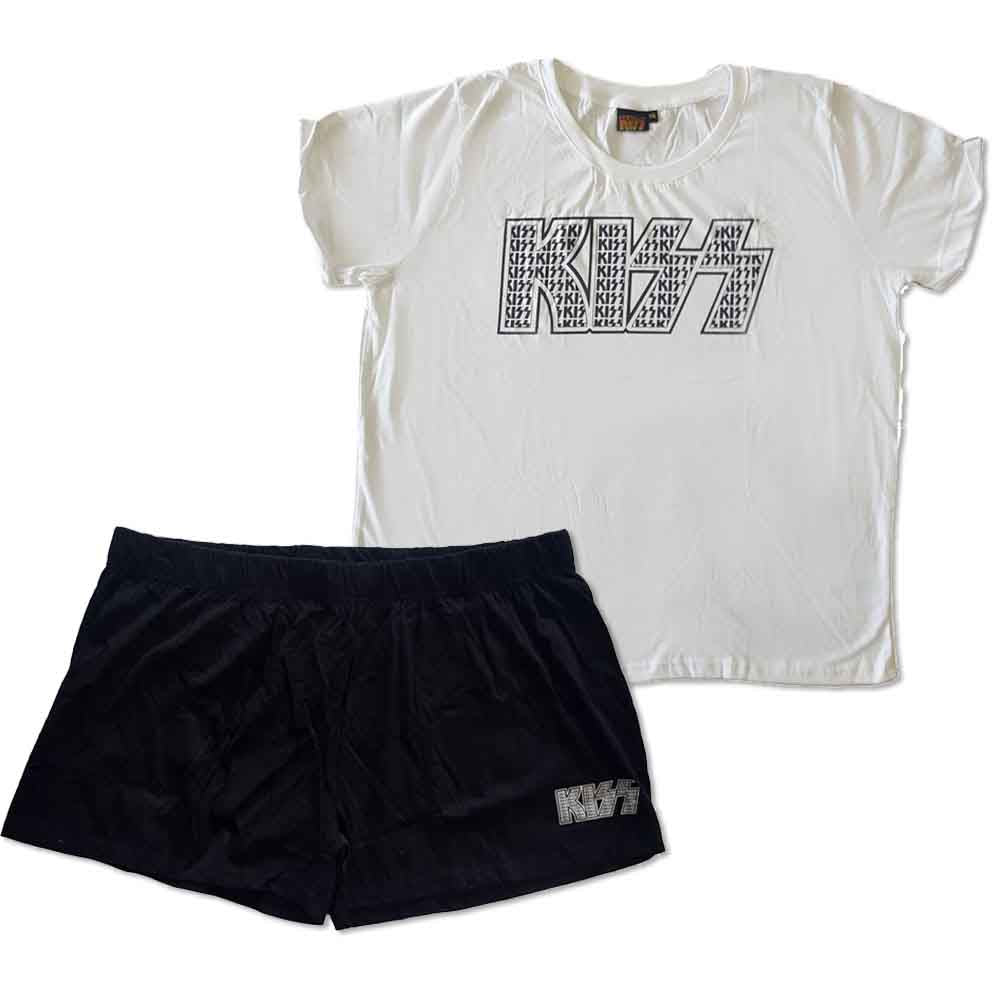 KISS Ladies Summer Pyjamas Logo Infill Black/White (M)