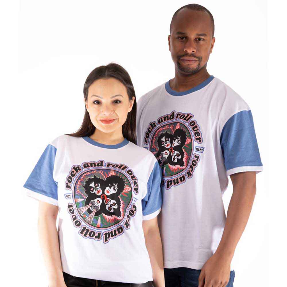 KISS Unisex Raglan T-Shirt Rock and Roll Over White/Purple (M)