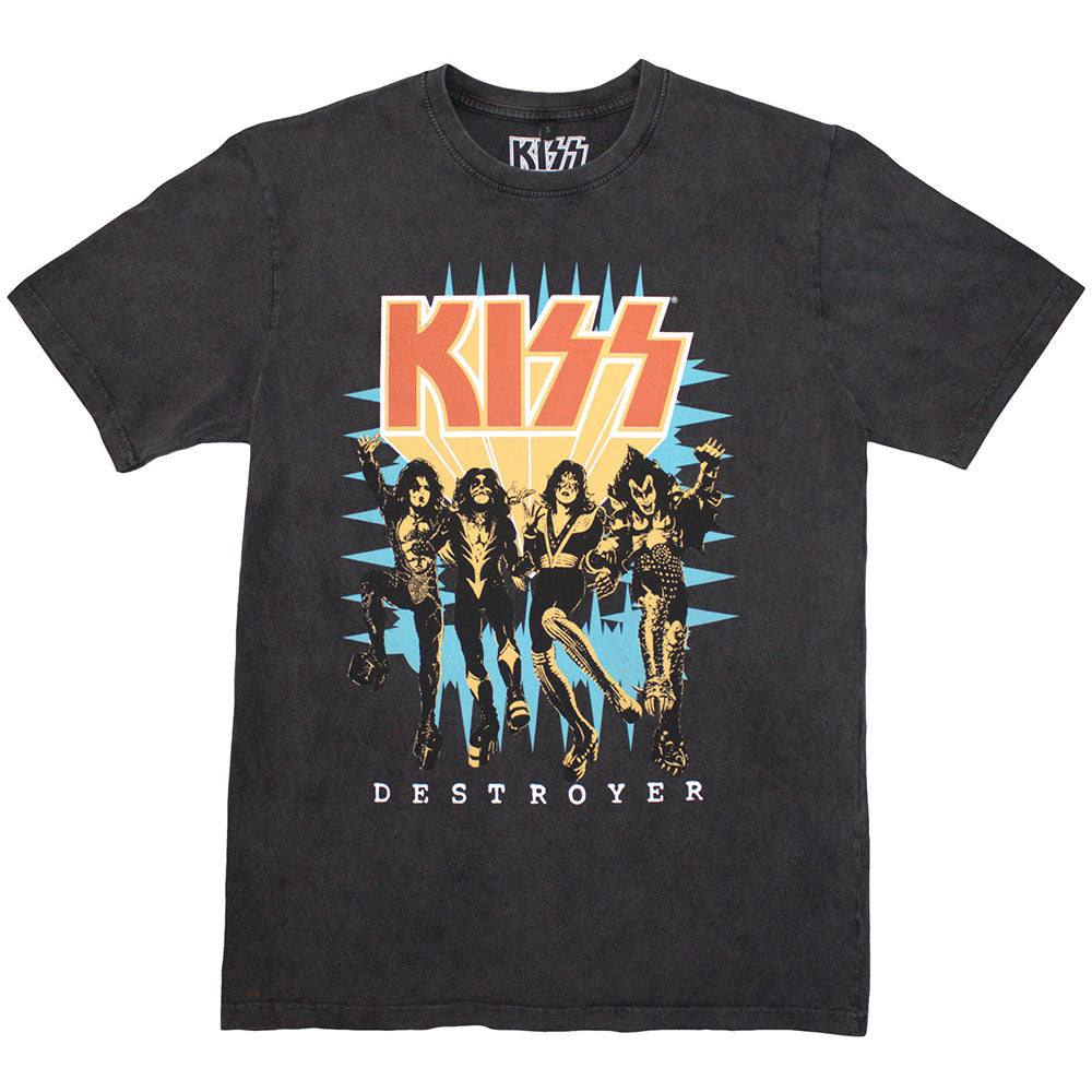 KISS Unisex Stone Wash T-Shirt Destroyer 3D Logo Grey (M)