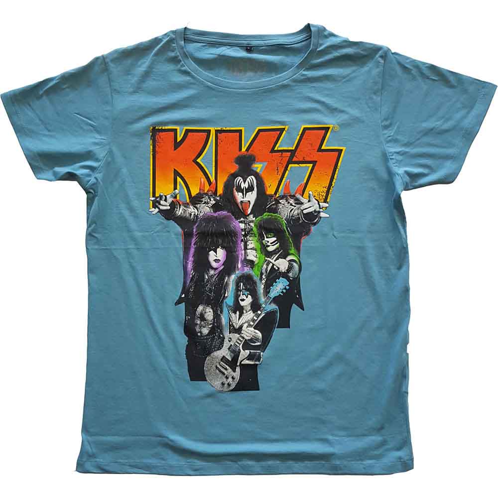 KISS Unisex T-Shirt Neon Band Blue (S)
