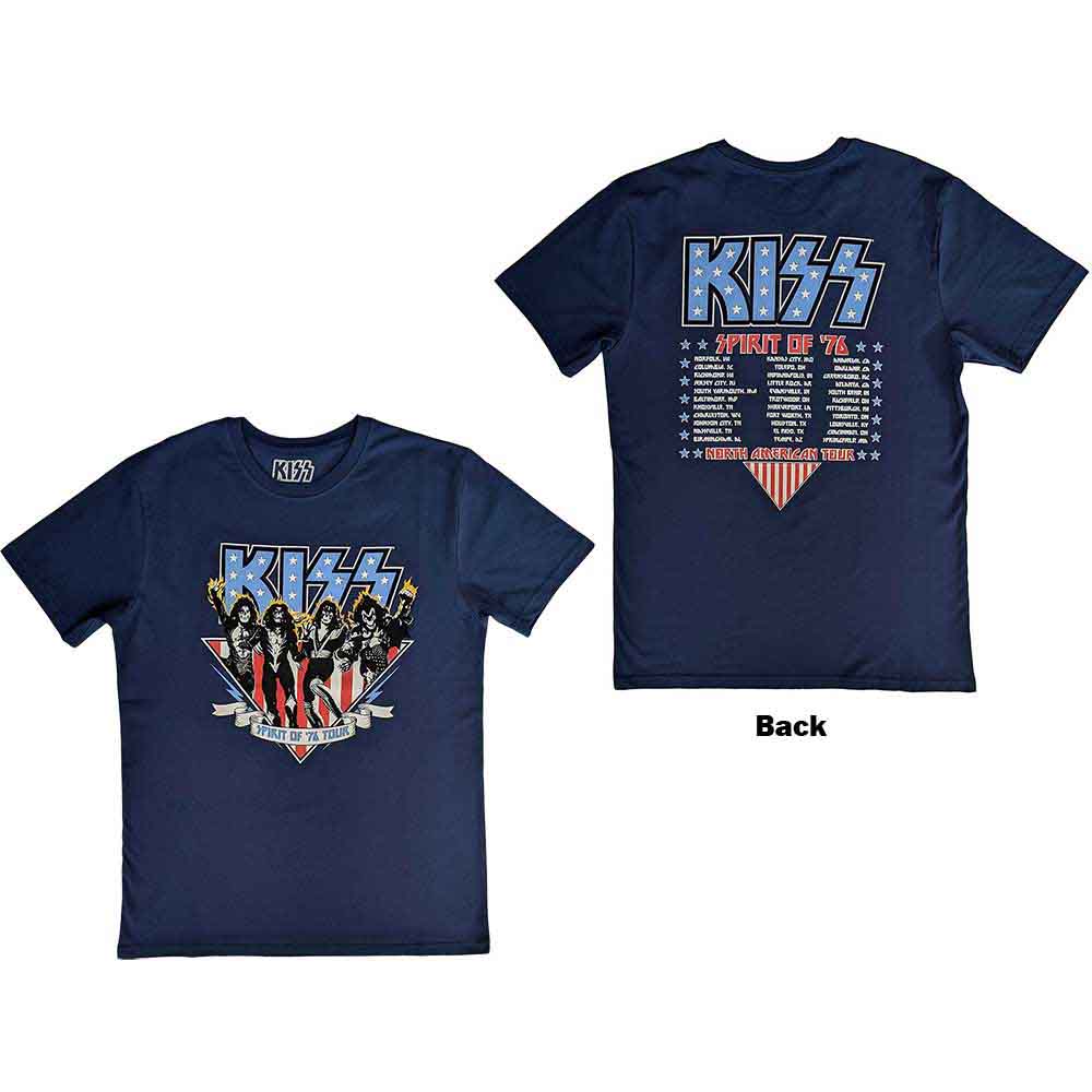KISS Unisex T-Shirt Americana (Back Print) Blue (XL)