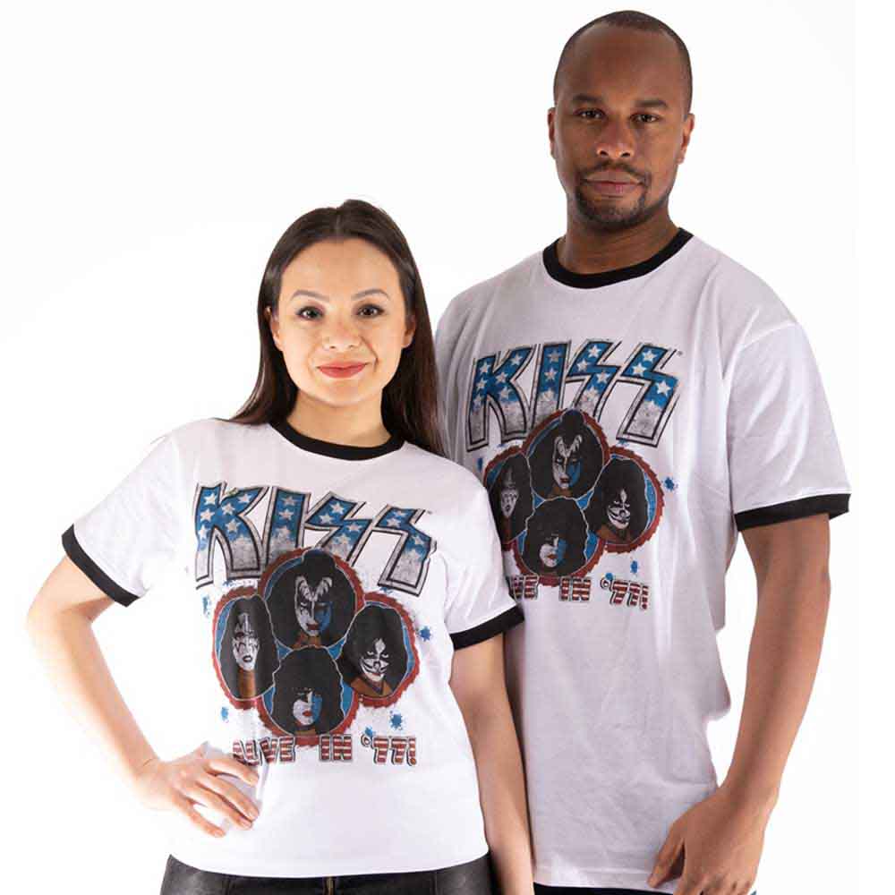 KISS Unisex Ringer T-Shirt Alive in '77 White (M)