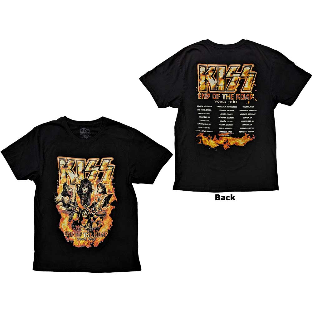 KISS Unisex T-Shirt End Of The Road Tour Orange (Back Print) Black (XL)