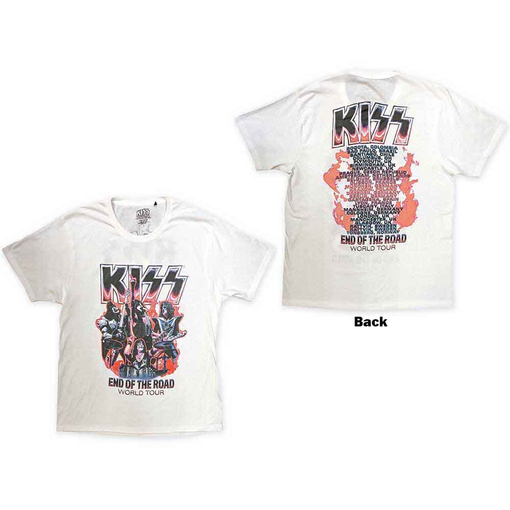 KISS Unisex T-Shirt End Of The Road Band Playing (Back Print) White (XXL)