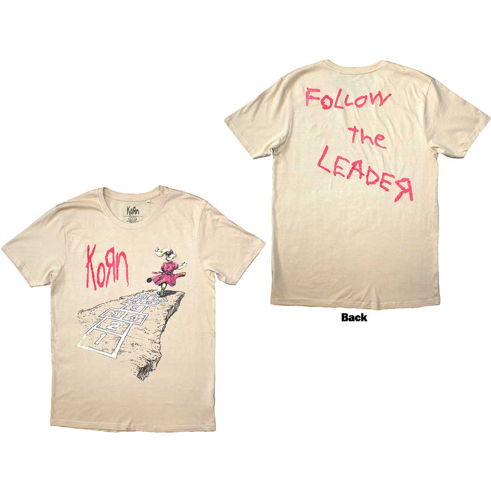 Korn Unisex T-Shirt Follow The Leader Hopscotch (Back Print) Sand (XXL)