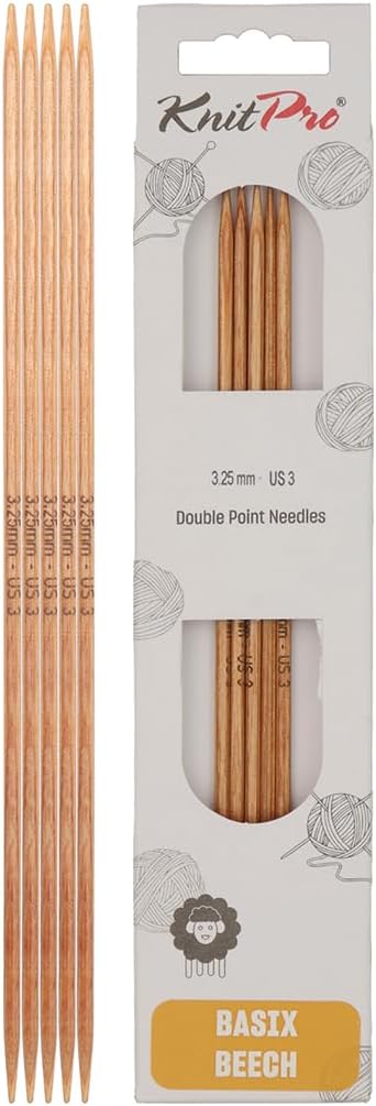 KnitPro Knitting Pins Double-Ended Basix Beech 20cm x 3.25mm (5pc)