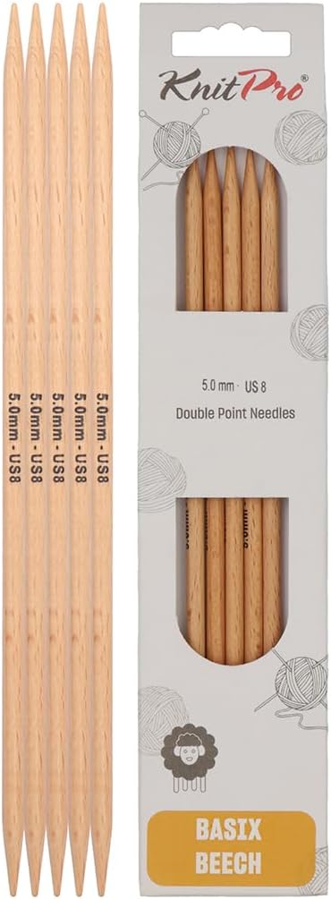 KnitPro Knitting Pins Double-Ended Basix Beech 20cm x 5.00mm (5pc)