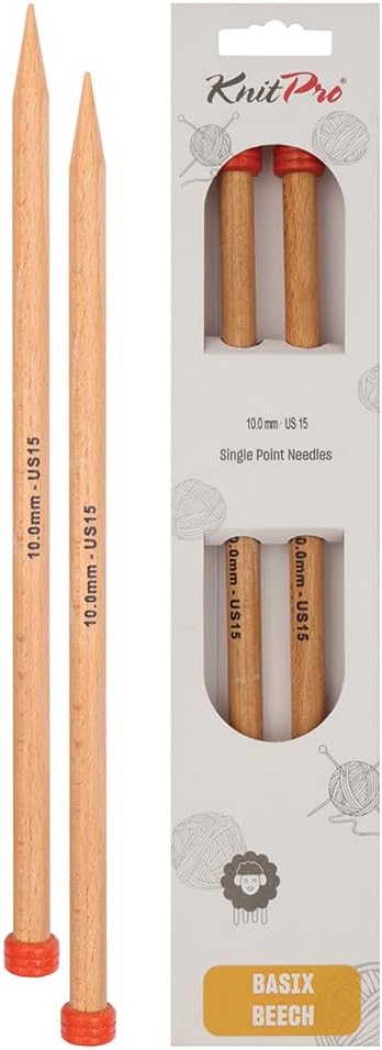 KnitPro Knitting Pins Single-Ended Basix Beech 35cm x 10.00mm (Pair)