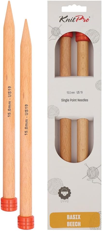 KnitPro Knitting Pins Single-Ended Basix Beech 35cm x 15.00mm (Pair)