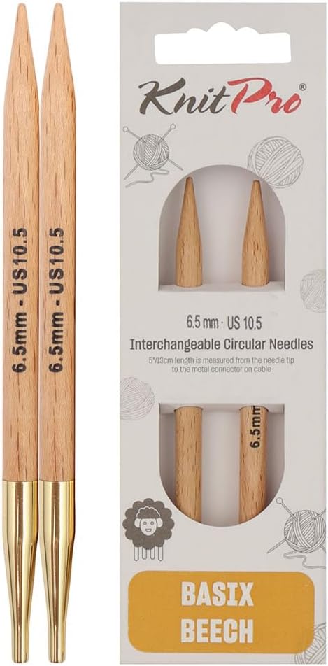 KnitPro Knitting Pins Circular Interchangeable Basix Beech 13cm x 6.50mm (Pair)