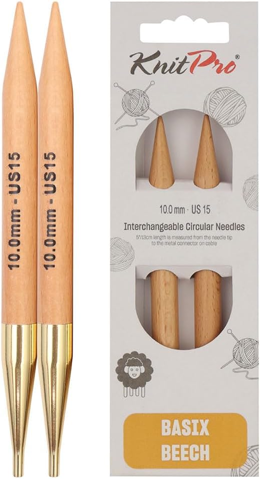 KnitPro Knitting Pins Circular Interchangeable Basix Beech 13cm x 10.00mm (Pair)