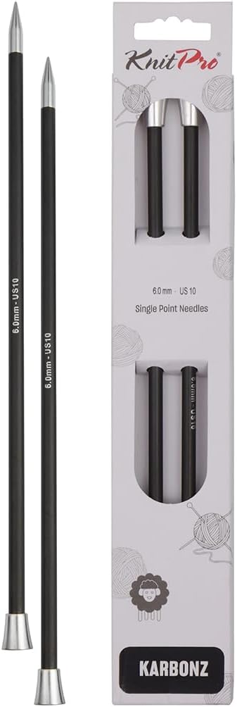KnitPro Knitting Pins Single-Ended Karbonz 25cm x 6.00mm (Pair)