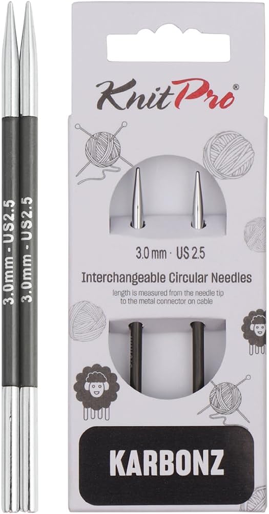 KnitPro Knitting Pins Circular Interchangeable Karbonz 13cm x 3.00mm (Pair)