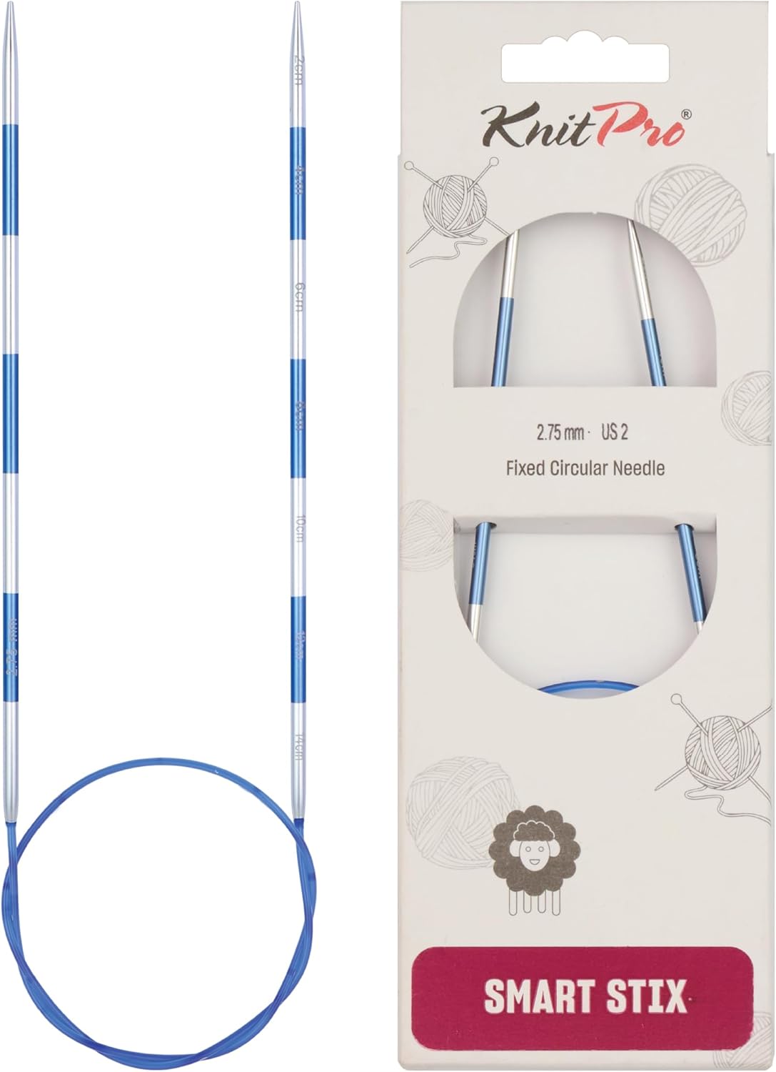 KnitPro Knitting Pins Circular Fixed Smart Stix Blue 60cm x 2.75mm