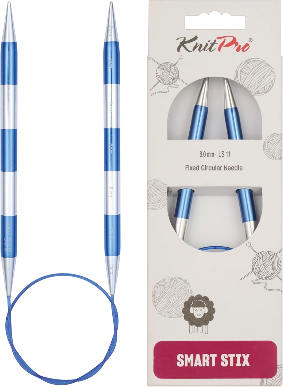 KnitPro Knitting Pins Circular Fixed Smart Stix Blue 60cm x 8.00mm