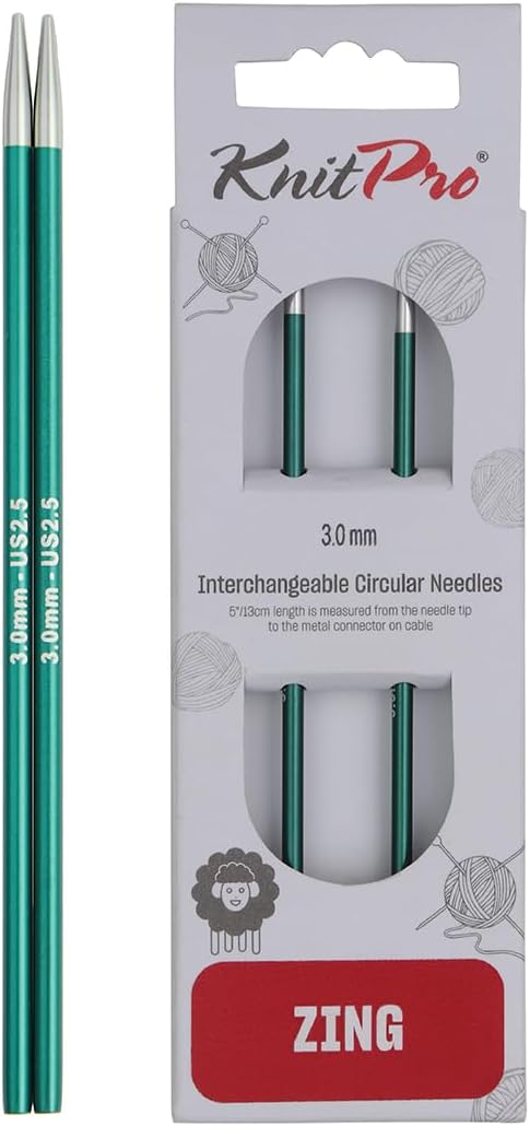 KnitPro Knitting Pins Circular Interchangeable Zing 10cm x 3.00mm (Pair)