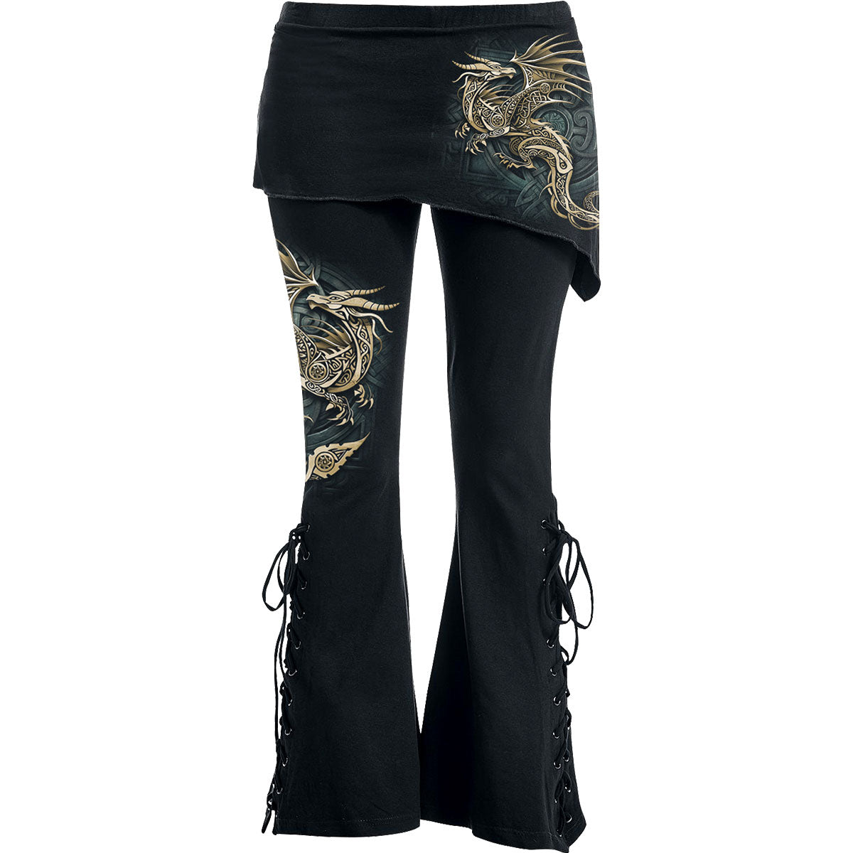 Spiral Ladies Boot Cut Leggings with Micro Skirt Celtic Dragon (Back Print) Black (M)