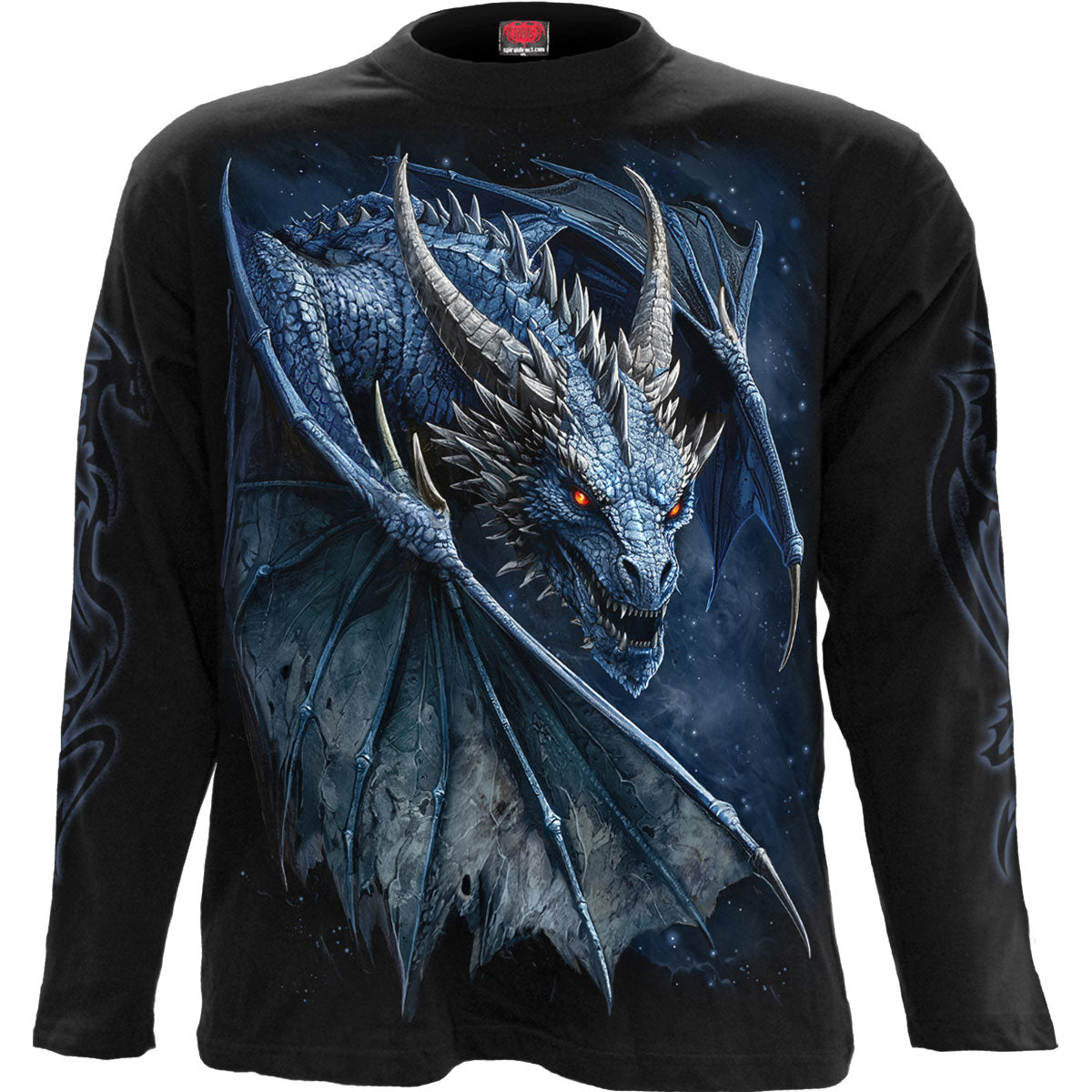 Spiral Unisex Long Sleeve T-Shirt Storm Dragon (Back & Sleeve Print) Black (XL)