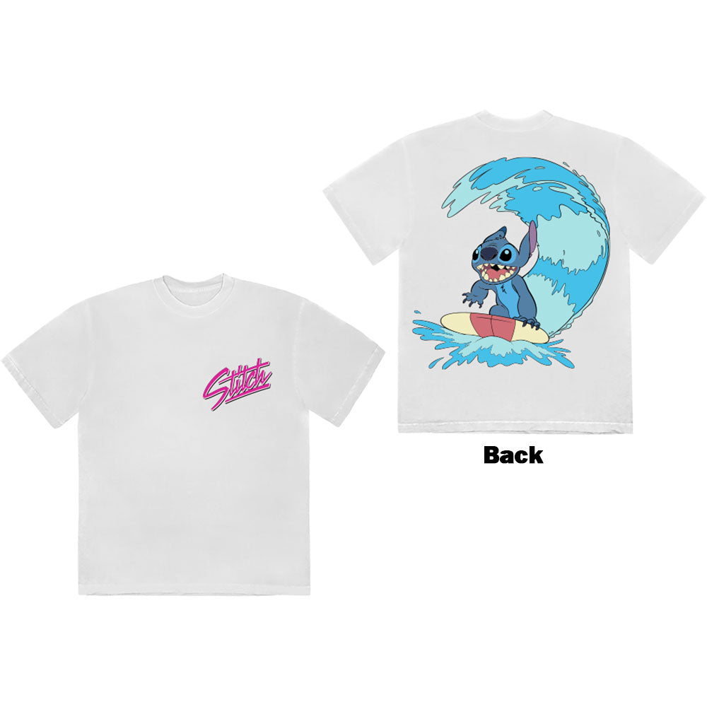 Disney Unisex T-Shirt Lilo & Stitch Surf (Back Print) White (XL)