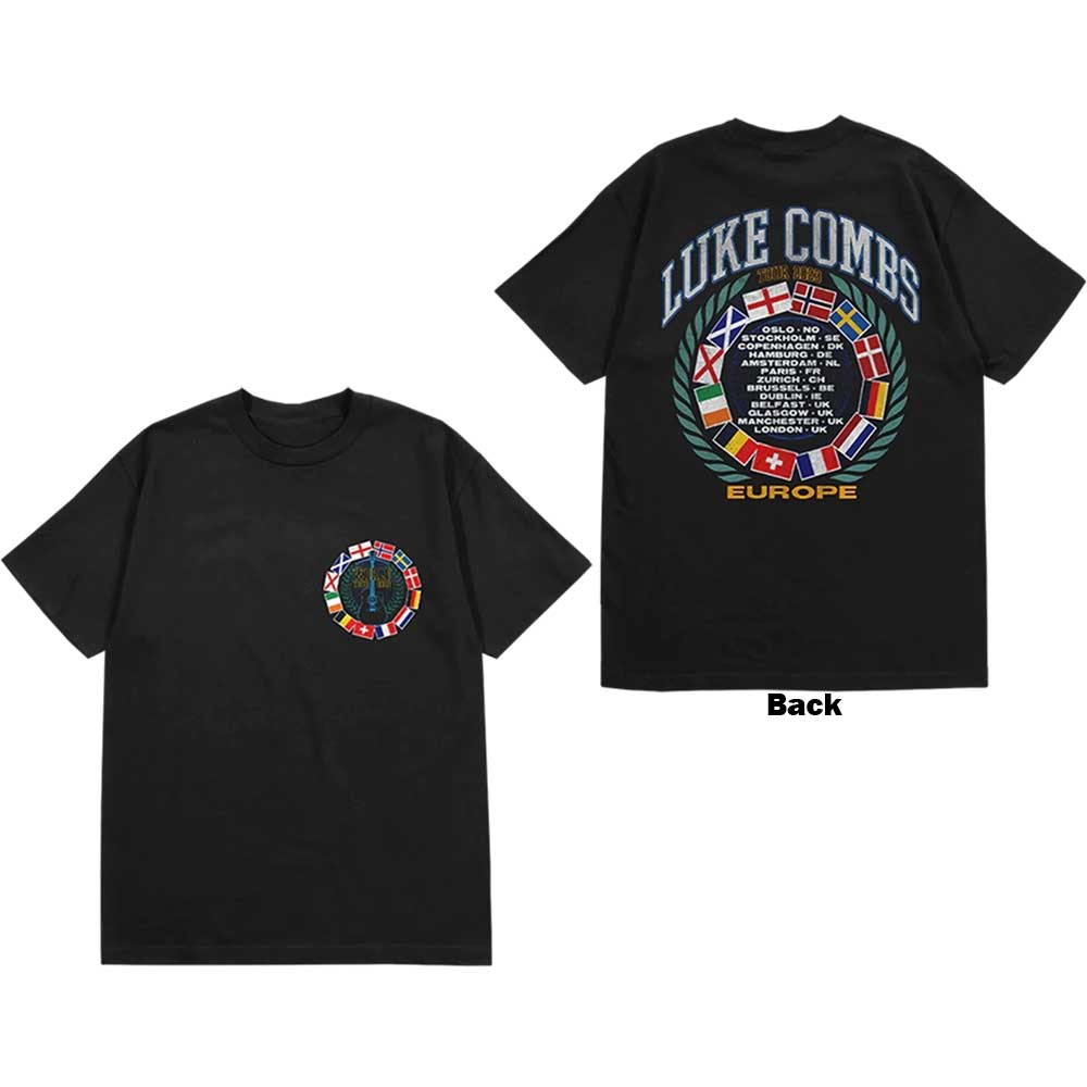 Luke Combs Unisex T-Shirt Tour '23 Flag (Back Print & Ex-Tour) Black (S)