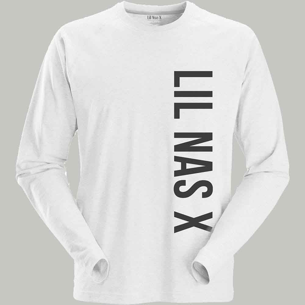 Lil Nas X Unisex Long Sleeved T-Shirt Vertical Text White (S)