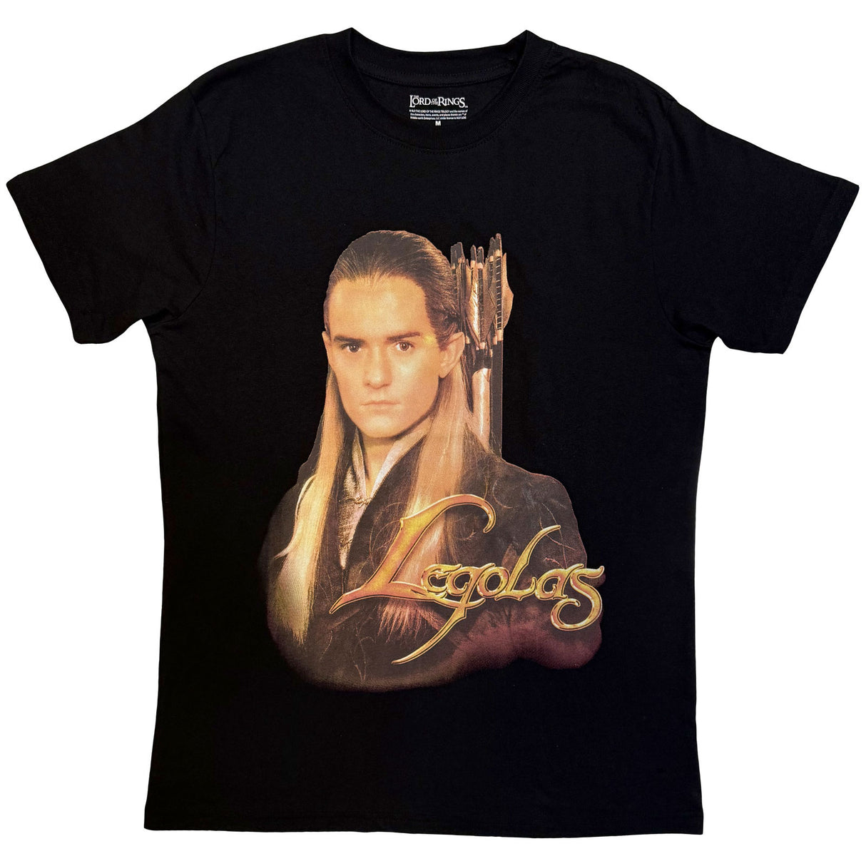 Lord Of the Rings Unisex T-Shirt Legolas Gold Text Black (S)