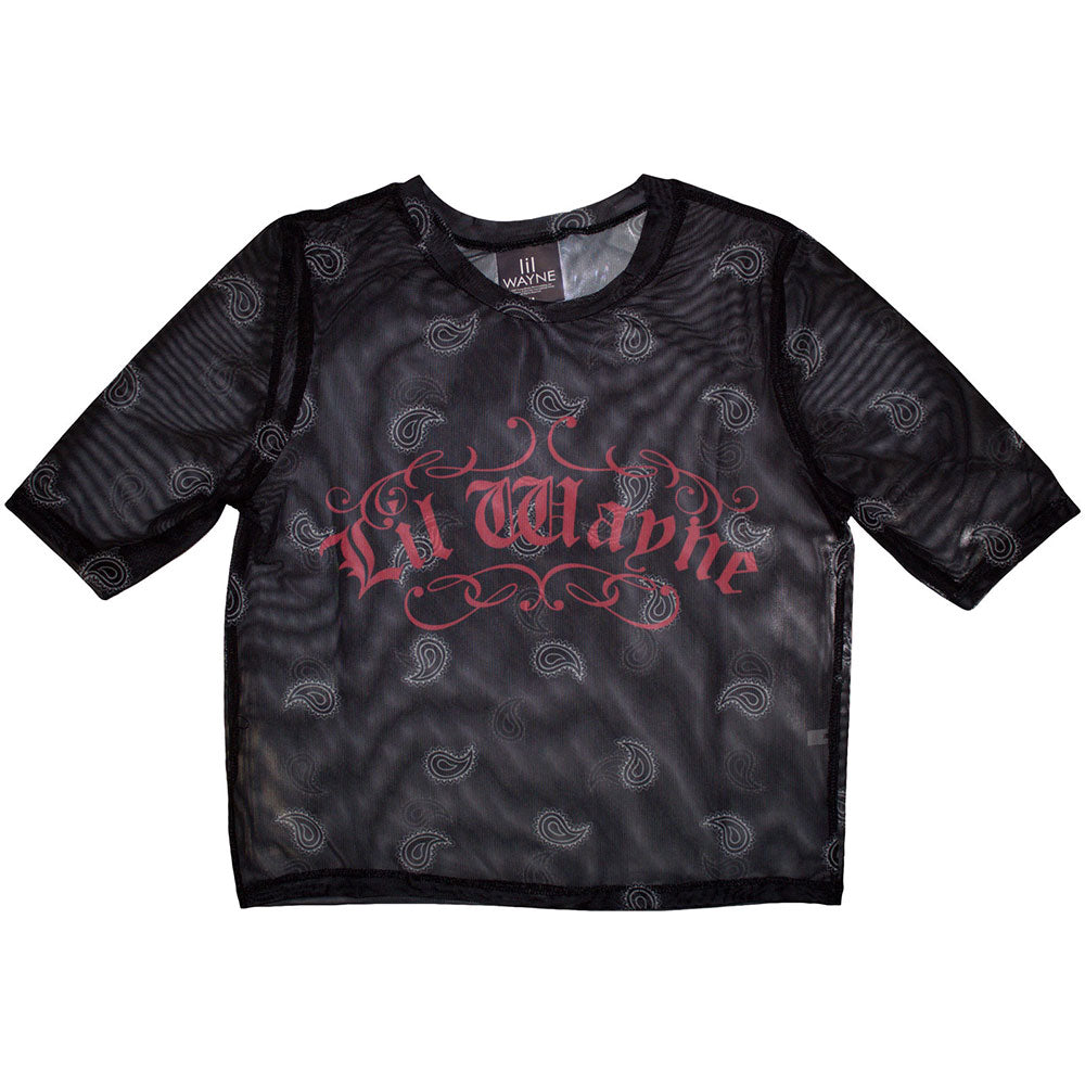 Lil Wayne Ladies Crop Top Script Logo (Mesh) Black (XL)
