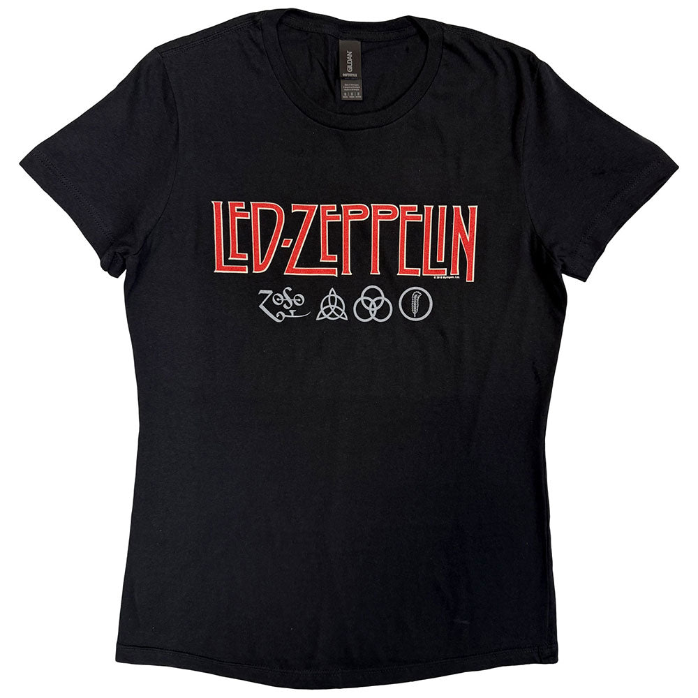 Led Zeppelin Ladies T-Shirt Logo & Symbols Black (S)