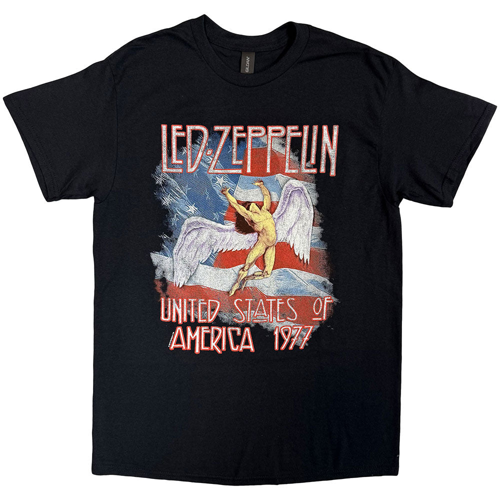 Led Zeppelin Unisex T-Shirt Stars N' Stripes USA '77. Black (L)