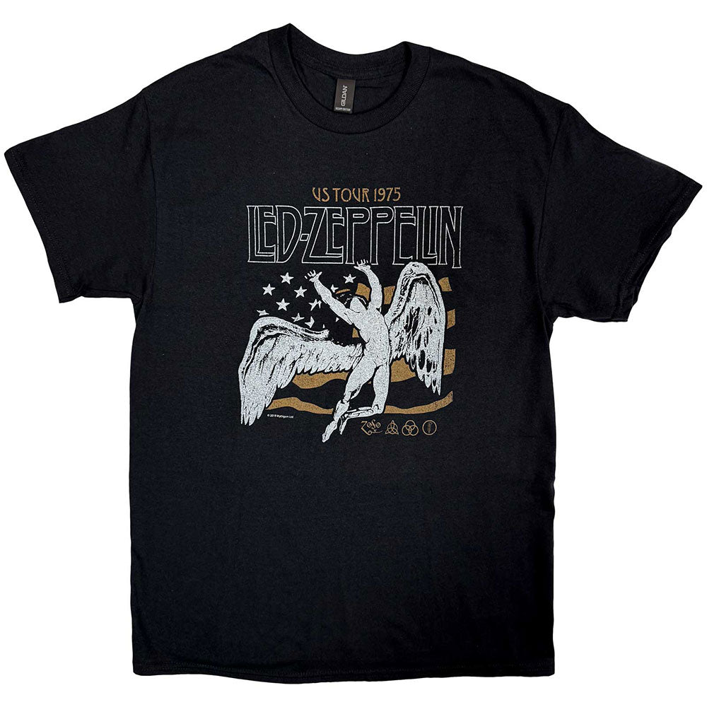 Led Zeppelin Unisex T-Shirt US 1975 Tour Flag Black (L)