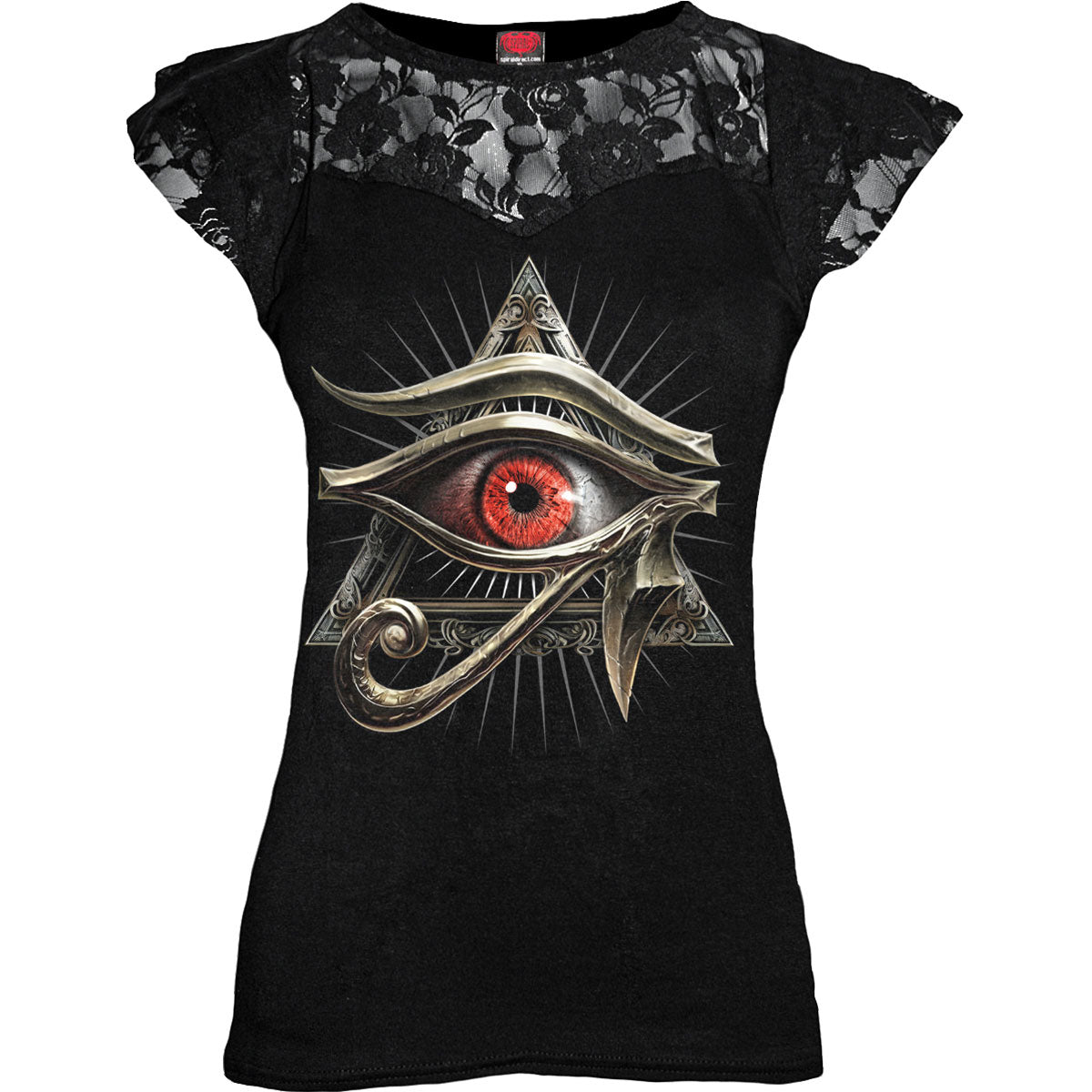 Spiral Ladies Lace Layered Cap Sleeve Top Evil Eye Black (XXL)