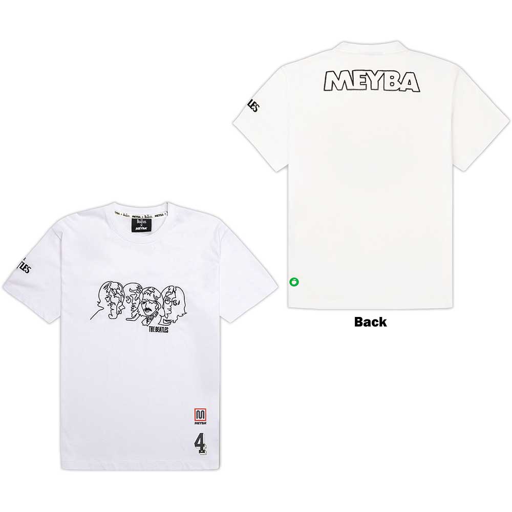 The Beatles Unisex T-Shirt Meyba Embroidered (Back Print) White (XXL)