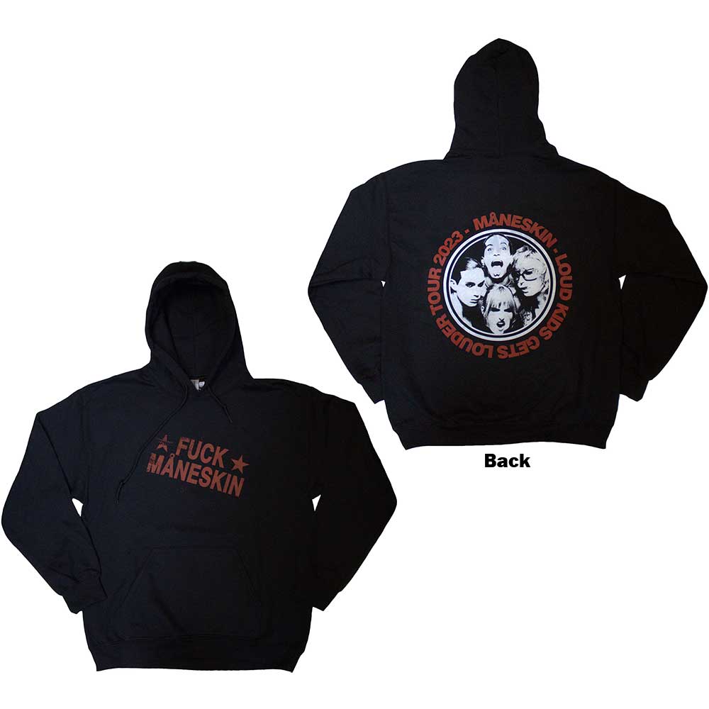 Maneskin Unisex Pullover Hoodie F**k Maneskin (Back Print & Ex-Tour) Black (XXL)