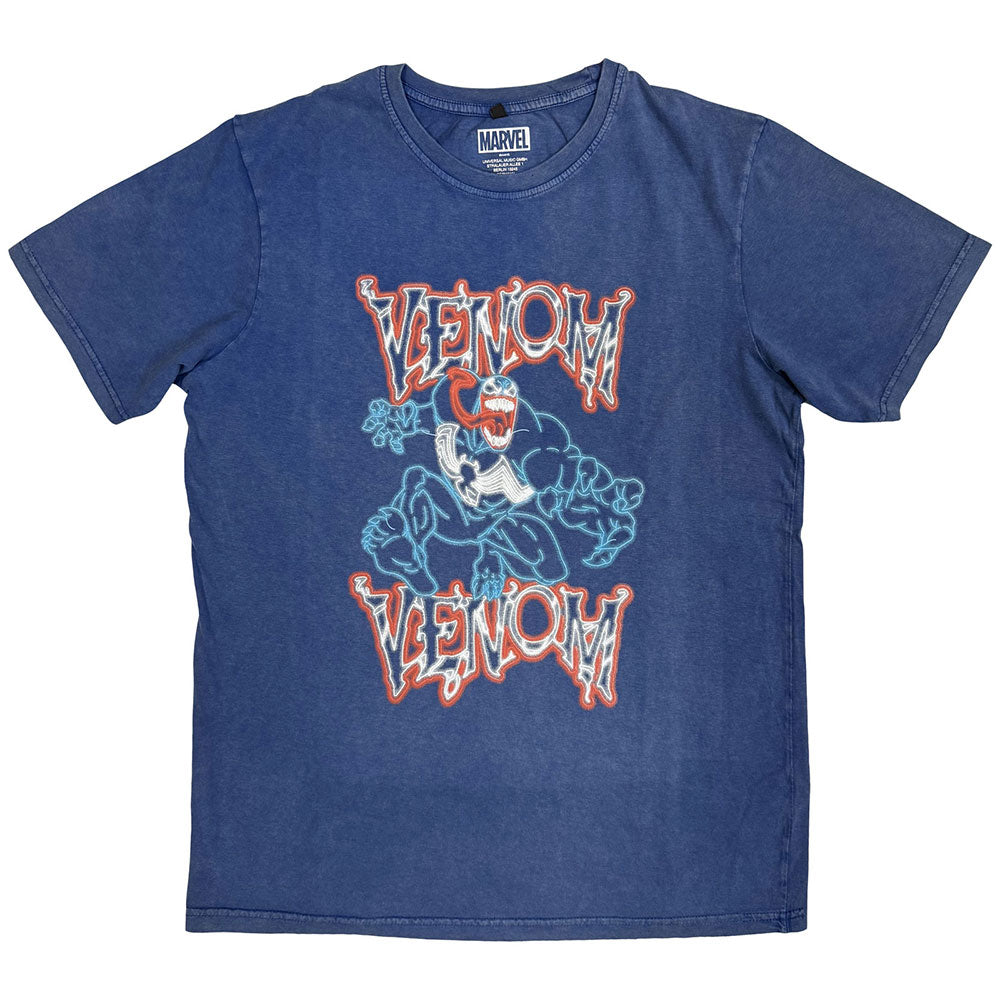 Marvel Comics Unisex Stone Wash T-Shirt Venom Neon Light Outline Denim Blue (M)