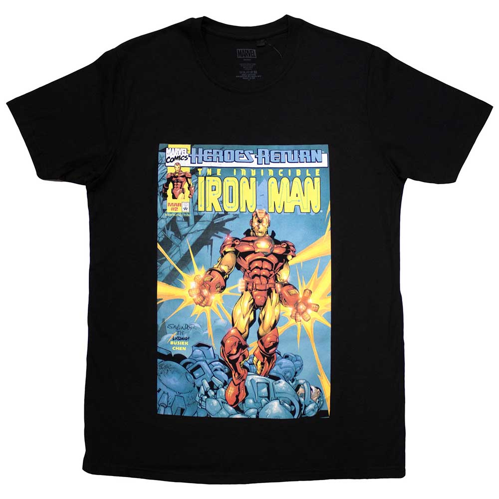 Marvel Comics Unisex T-Shirt Invincible Iron Man Comic Cover Black (S)