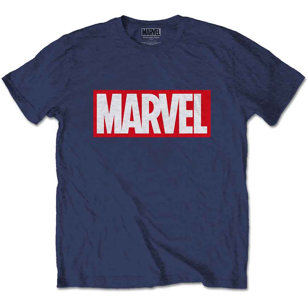 Marvel Comics Unisex T-Shirt Marvel Red Box Logo Blue (L)