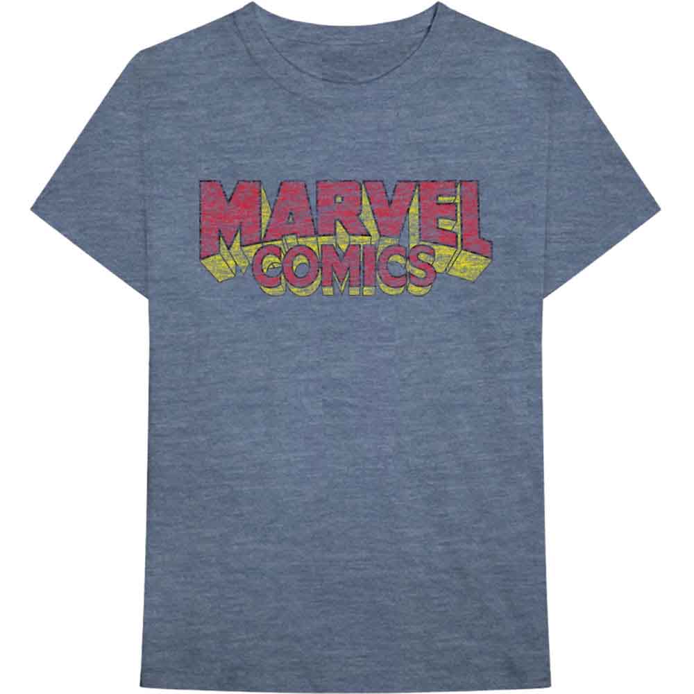 Marvel Comics Unisex T-Shirt Distressed Dripping Logo Blue (XXL)