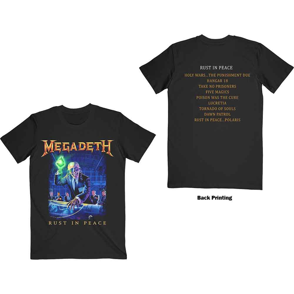 Megadeth Unisex T-Shirt Rust In Peace Tracklist (Back Print) Black (S)