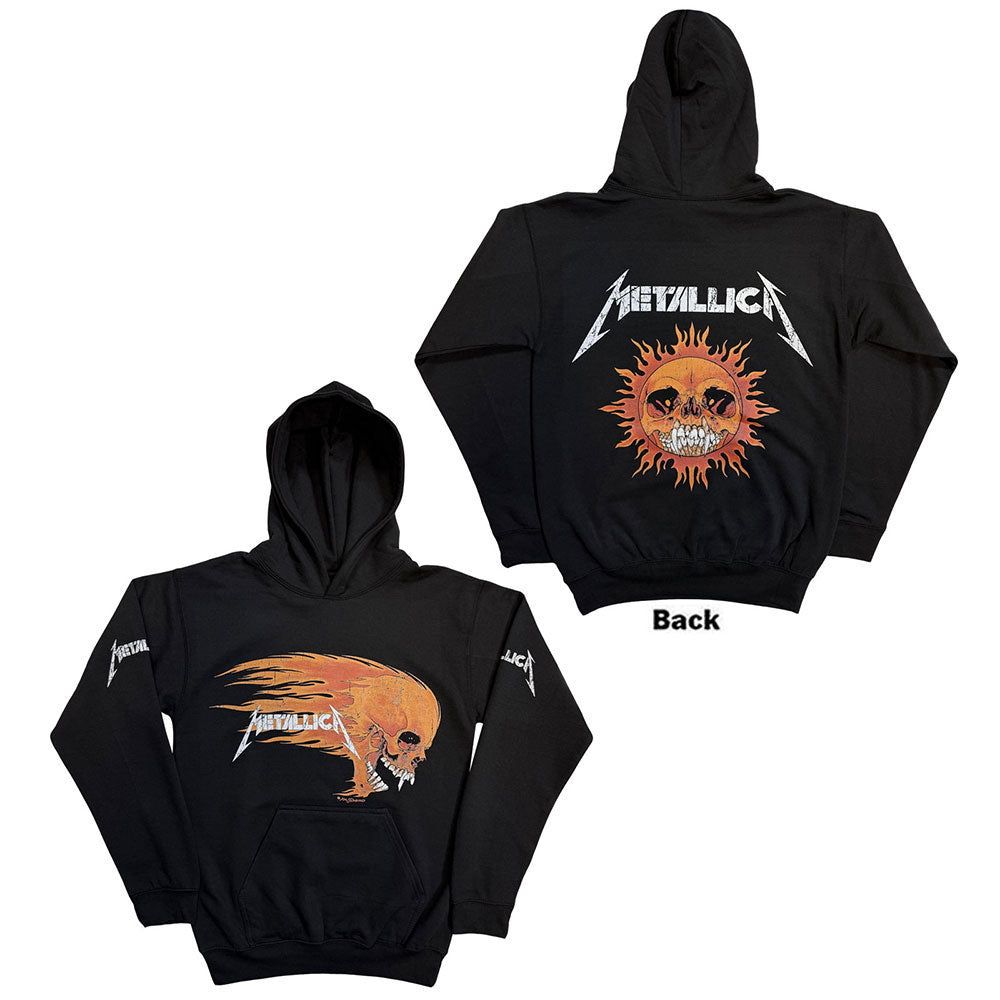 Metallica Unisex Pullover Hoodie Worn Pushead Flaming Skull Black (M)