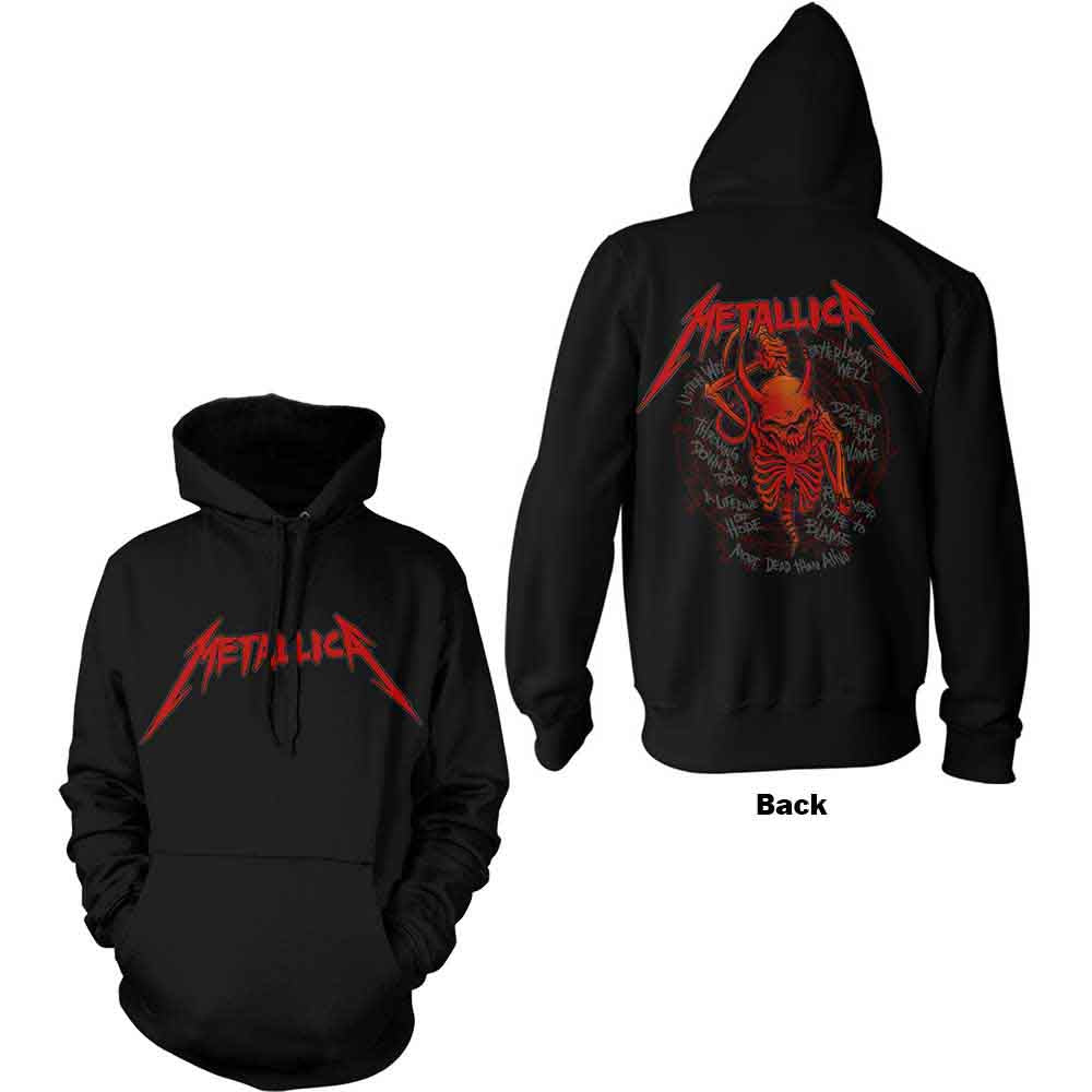 Metallica Unisex Pullover Hoodie Skull Screaming Red (Back Print) Black (S)