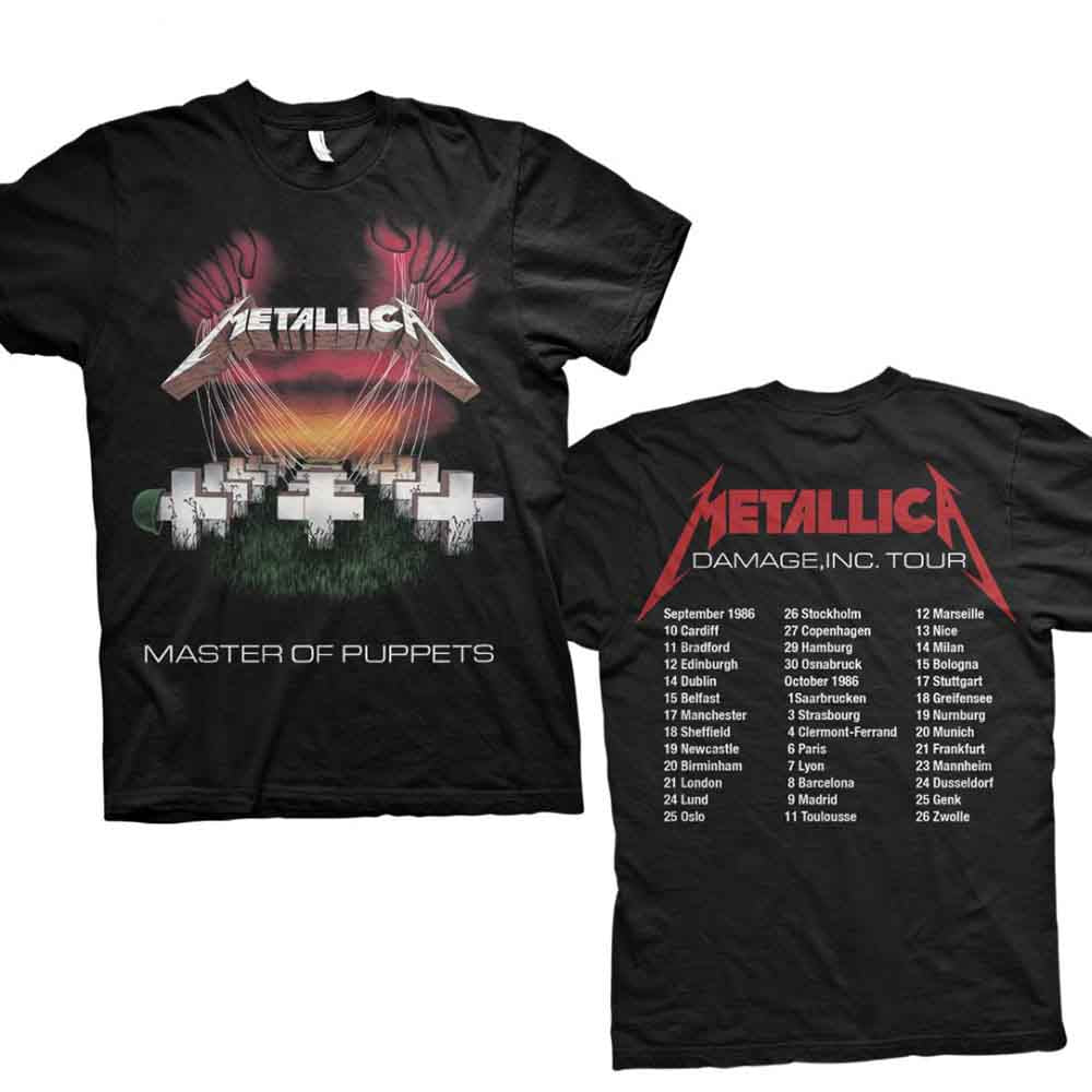 Metallica Unisex T-Shirt Master of Puppets European Tour '86 Black (XL)