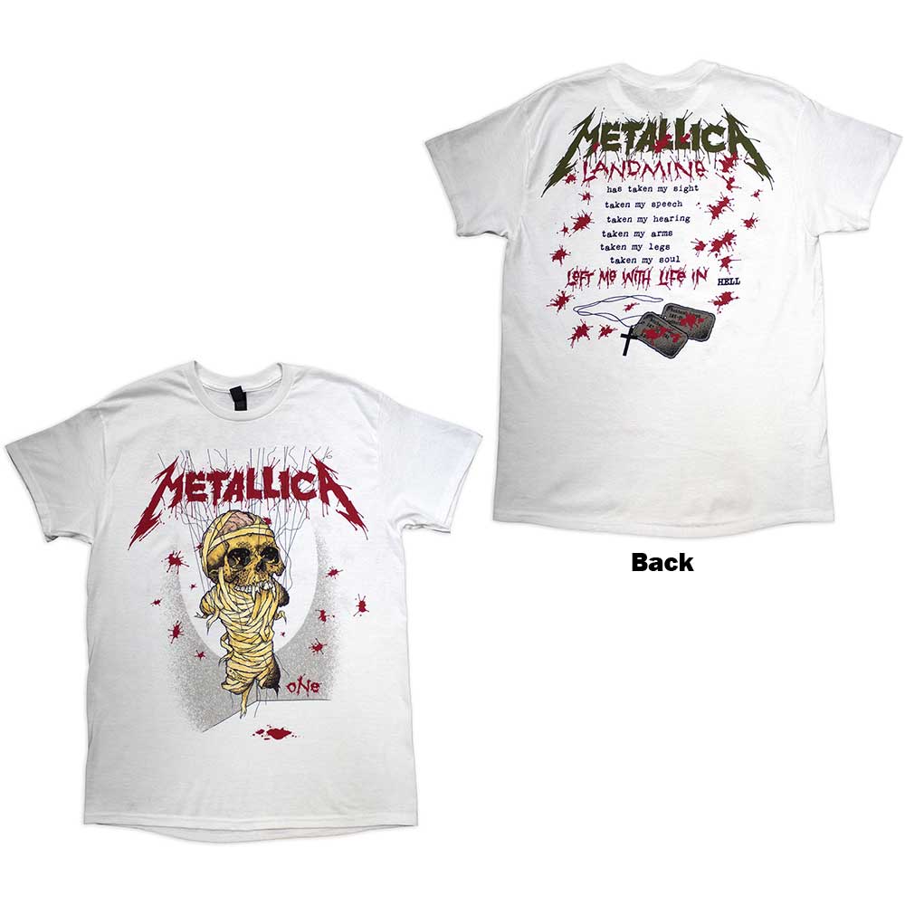 Metallica Unisex T-Shirt One Landmine (Back Print) White (XXL)