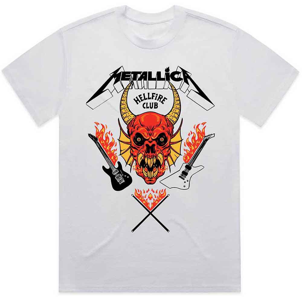 Metallica Unisex T-Shirt Stranger Things Hellfire Club White (L)