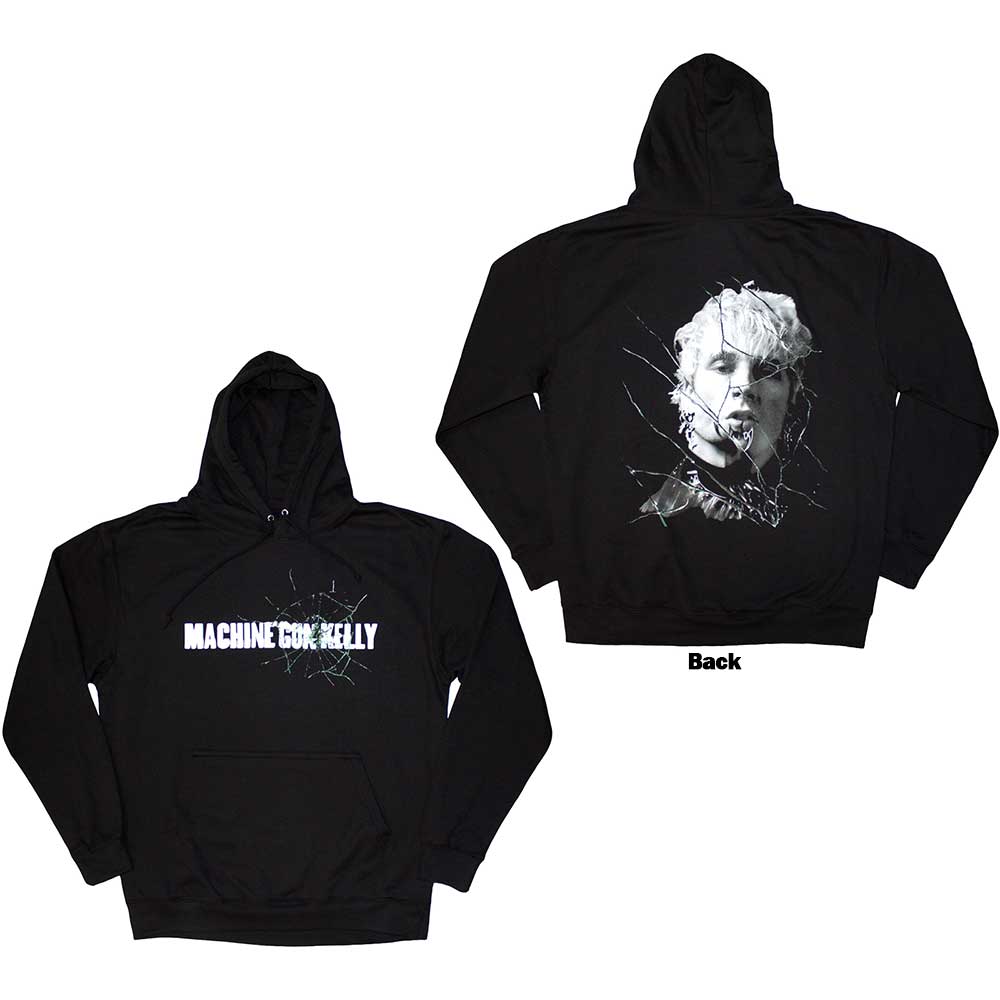 Machine Gun Kelly Unisex Pullover Hoodie Cracked Glass (Back Print) Black (XXL)