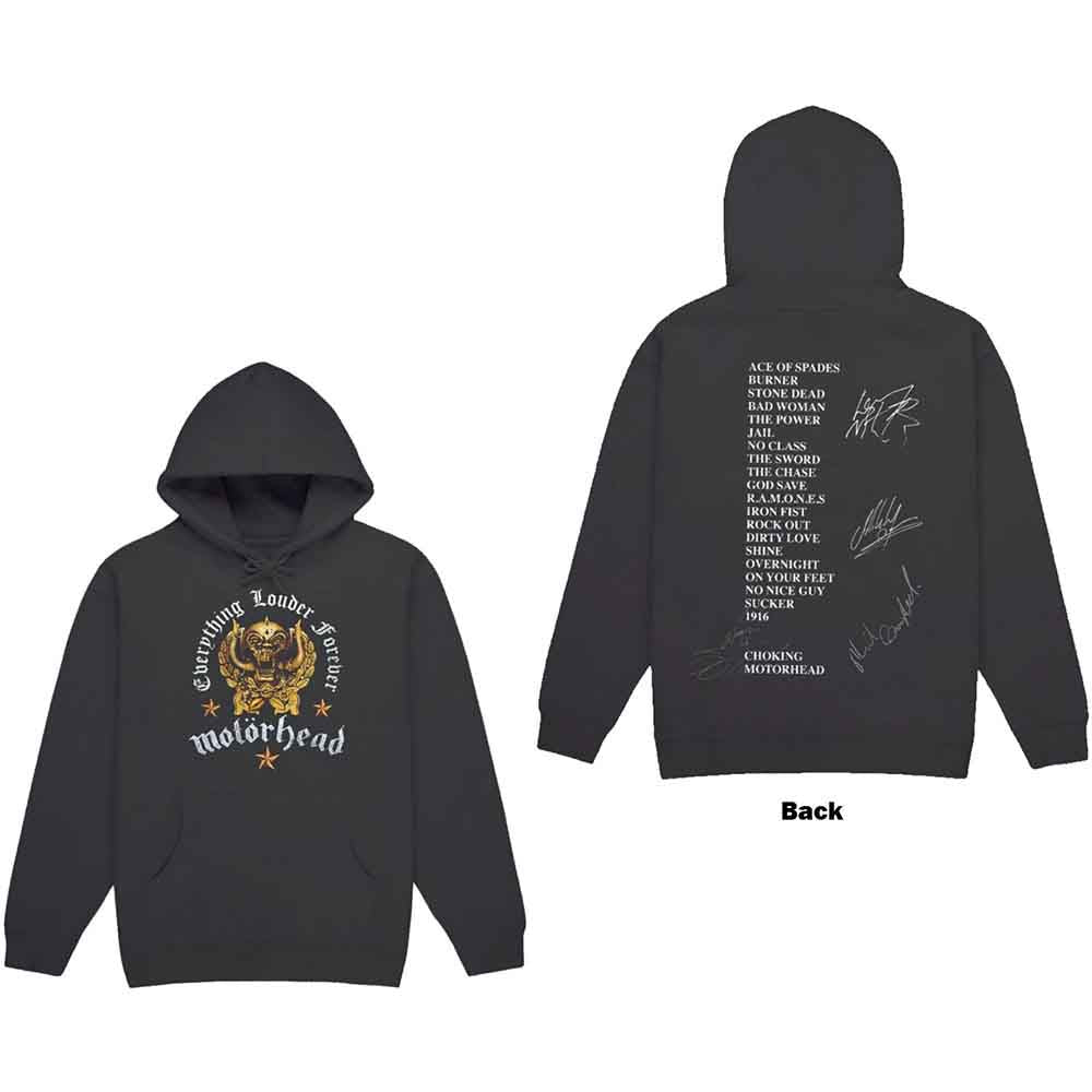 Motorhead Unisex Pullover Hoodie Everything Louder Forever (Back Print) Grey (L)