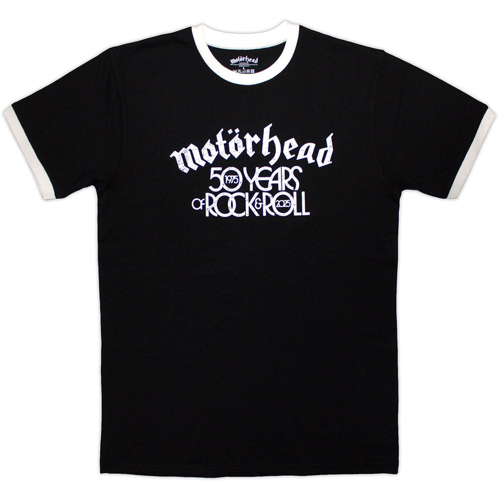Motorhead Unisex Ringer T-Shirt 50 Years Text Lock Up Black (XL)