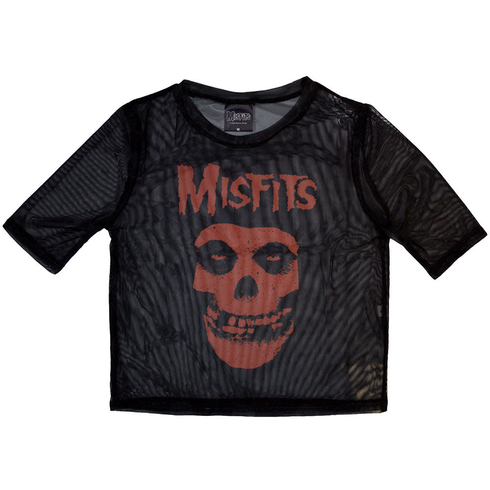 Misfits Ladies Crop Top Orange Logo & Skull (Mesh) Black (L)