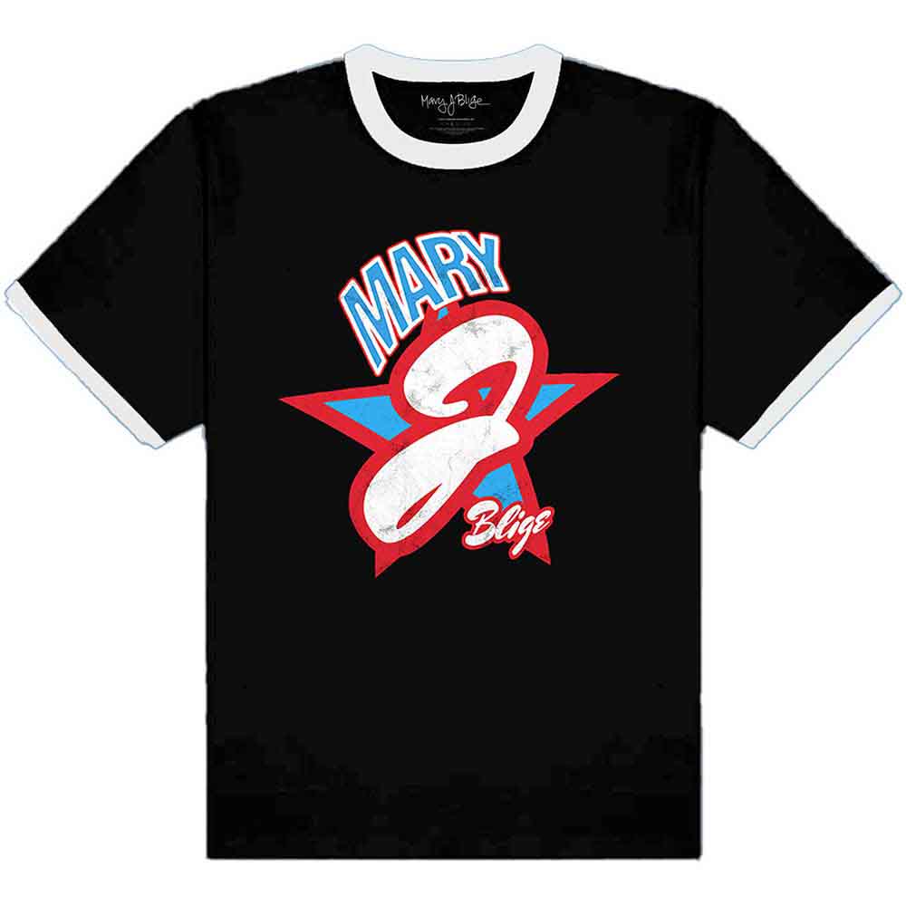 Mary J Blige Unisex T-Shirt Americana (Ringer) Black (L)