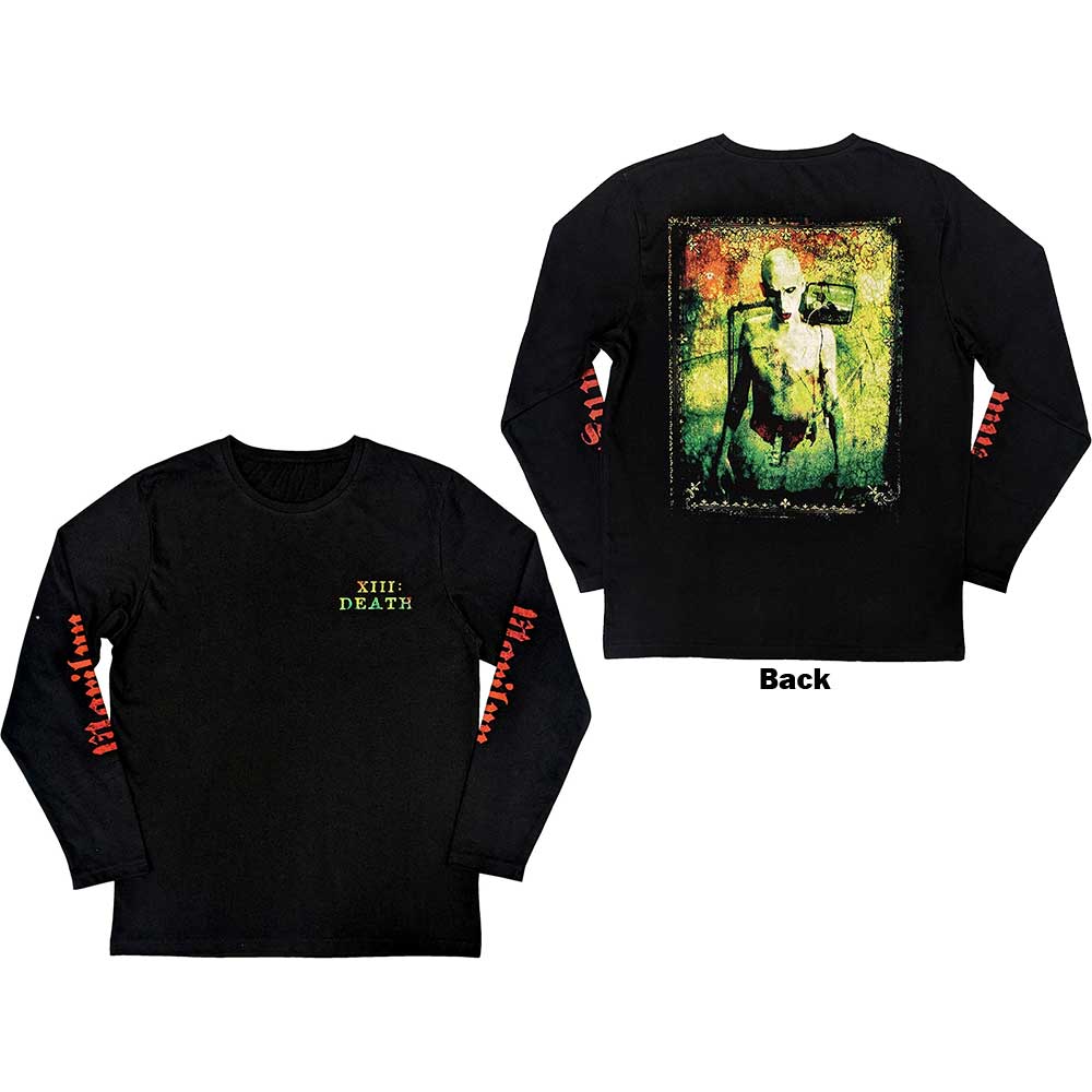 Marilyn Manson Unisex Long Sleeve T-Shirt Death (Back & Sleeve Print) Black (M)