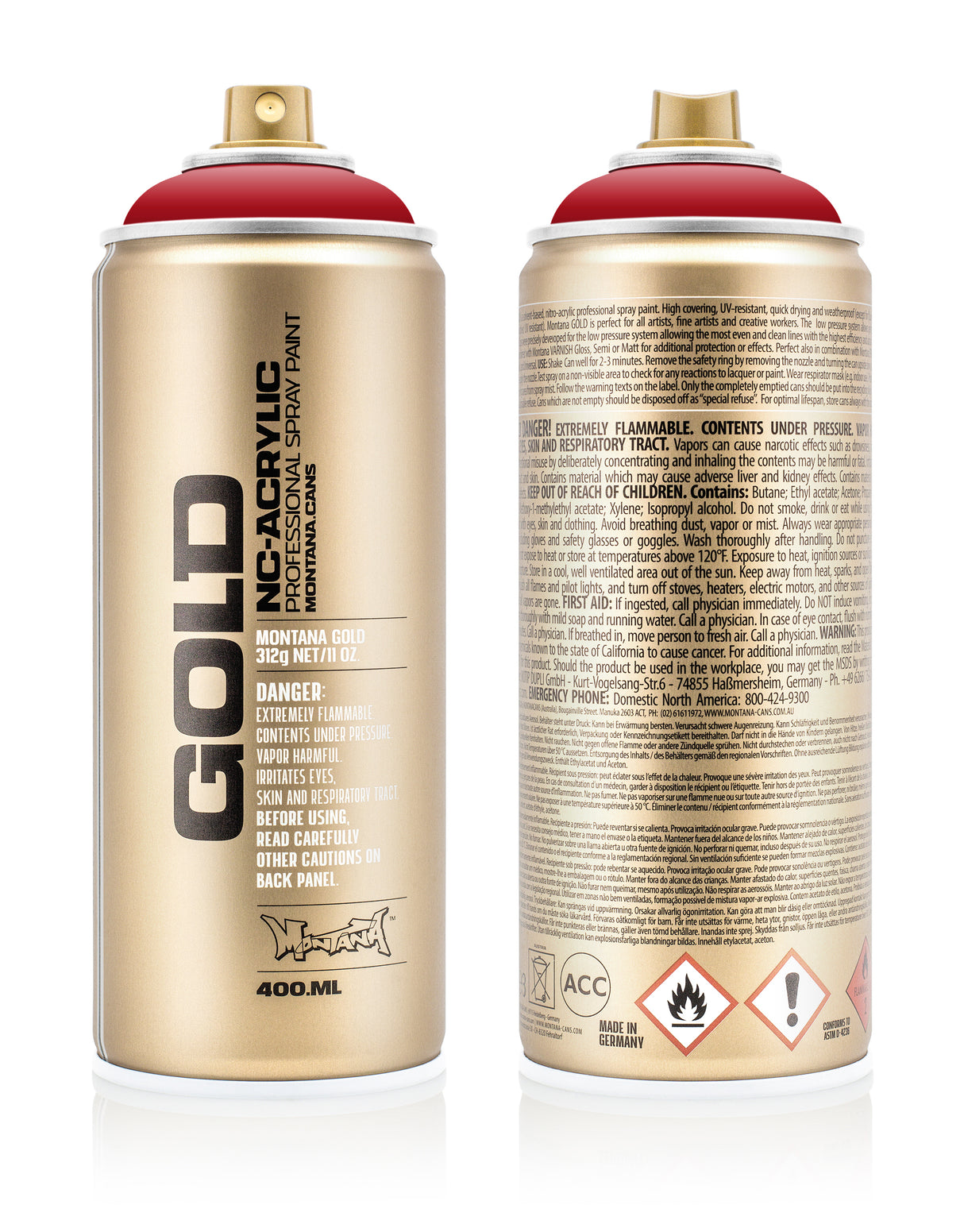 Montana GOLD 400ml Nitro Acrylic Spray Paint Shock KENT Blood Red (S3020)